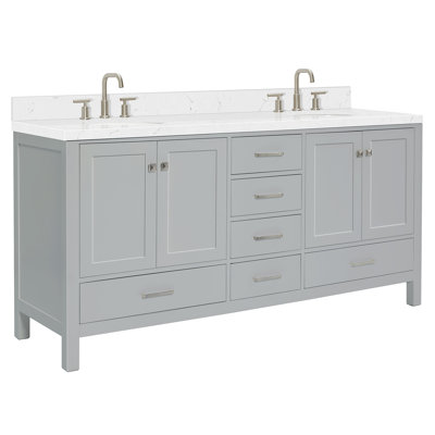 Cambridge 72.25'' Double Bathroom Vanity with Carrara Quartz Top