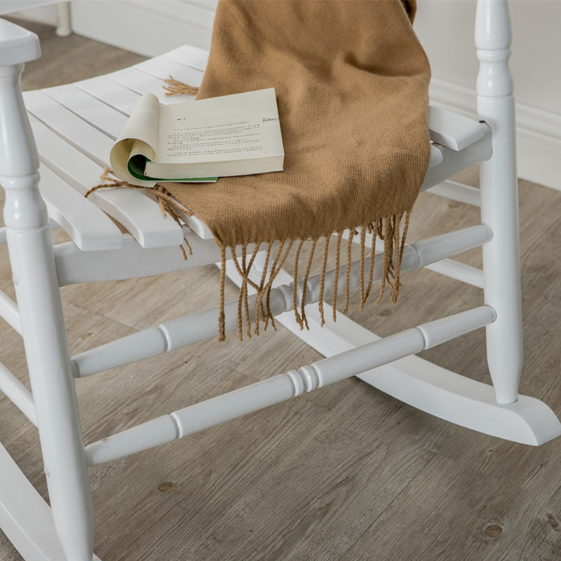 Chaise berçante d'extérieur en bois massif, Blanc