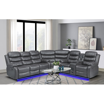 Canapé modulaire inclinable en cuir Vegan avec système audio 3 pièces Bracyn