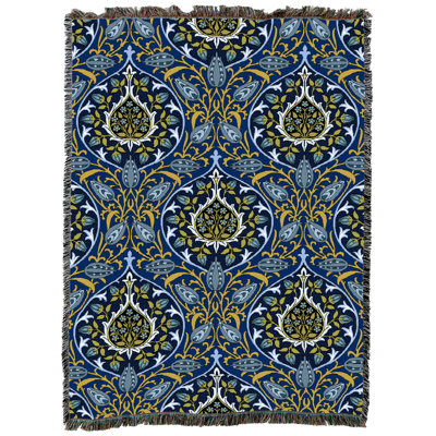 Pure Country Weavers William Morris Rosebud Sapphire Blanket XL - Arts & Crafts - Gift Tapestry Throw Woven from Cotton - Made in The USA (82x62)