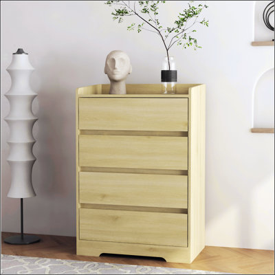 Commode 4 tiroirs, commode sans poignée, 100% imperméable, armoire moderne en bois avec cadre robuste pour diverses pièces