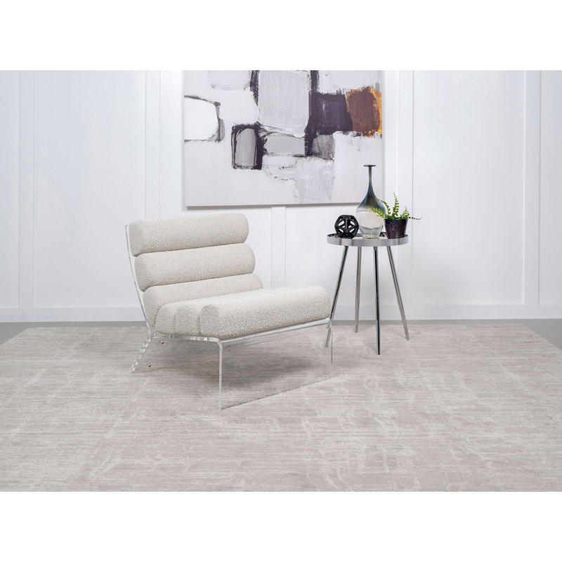 Fauteuil d'appoint rembourré sans accoudoirs Brialle, Bouclé ivoire