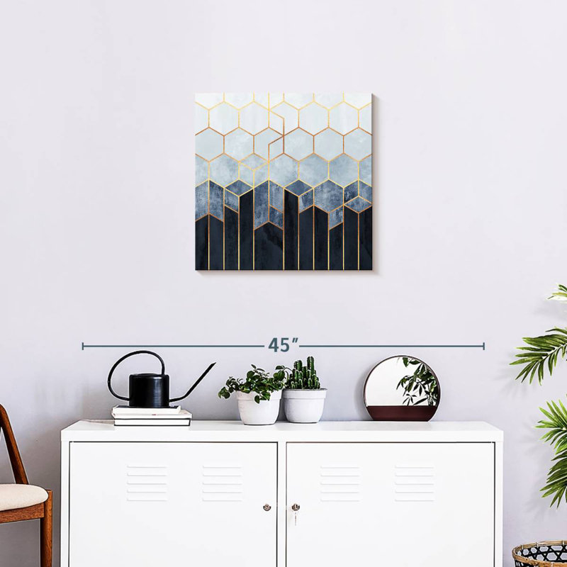Soft Blue Hexagons, 20" H x 20" W