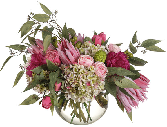 Protea Hydr, Pink White, Glass Bubble, 27wx22dx19h