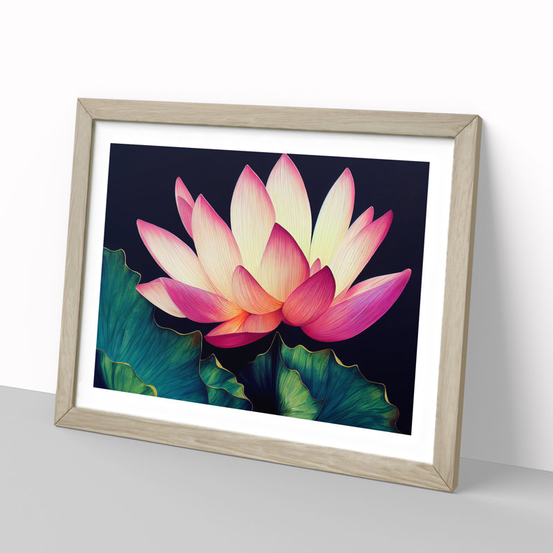 Magnetic Lotus Flower - Framed Print, 34cm H x 46cm W x 2cm D, Oak