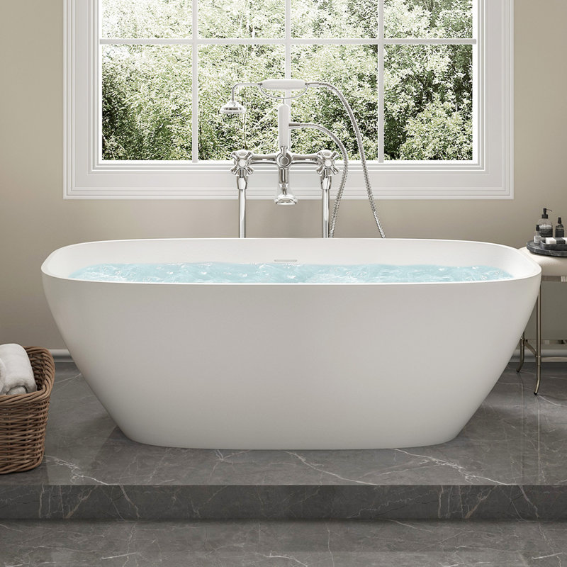 67'' x 30'' Freestanding Soaking Solid Surface Bathtub, White