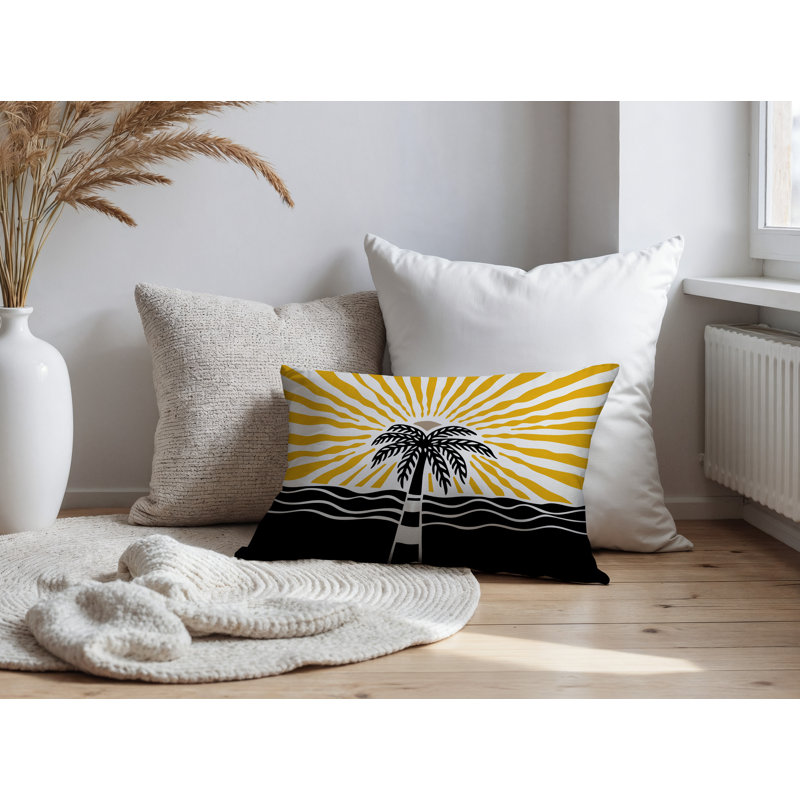 Oreiller rectangulaire réversible intérieur / extérieur Aky Palm, Jaune, Rectangle H 14 po x l 20 po