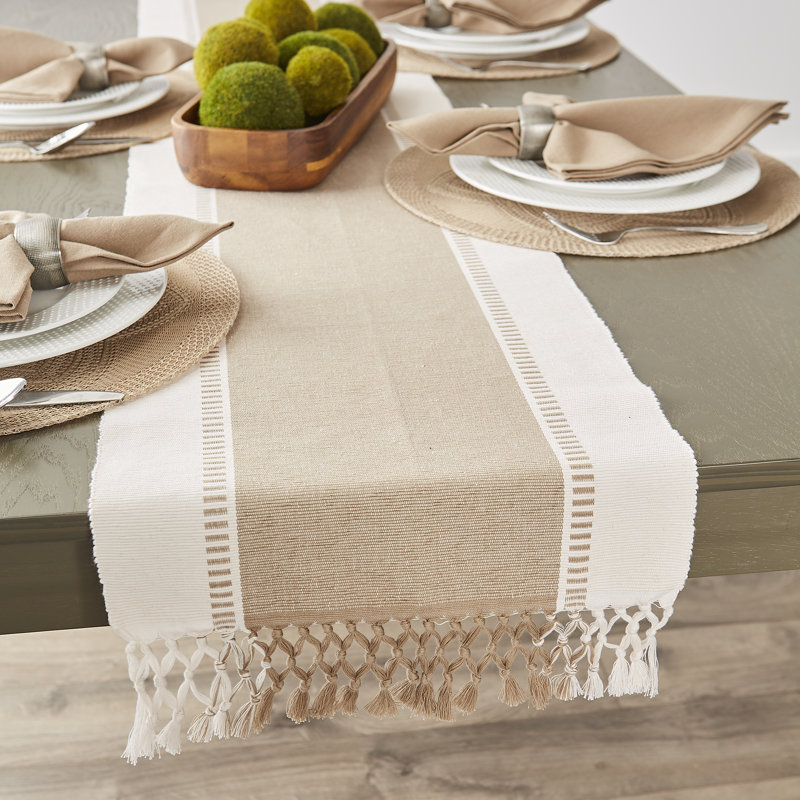 Kizer Striped 100% Cotton Table Runner, 72" x 13", Stone
