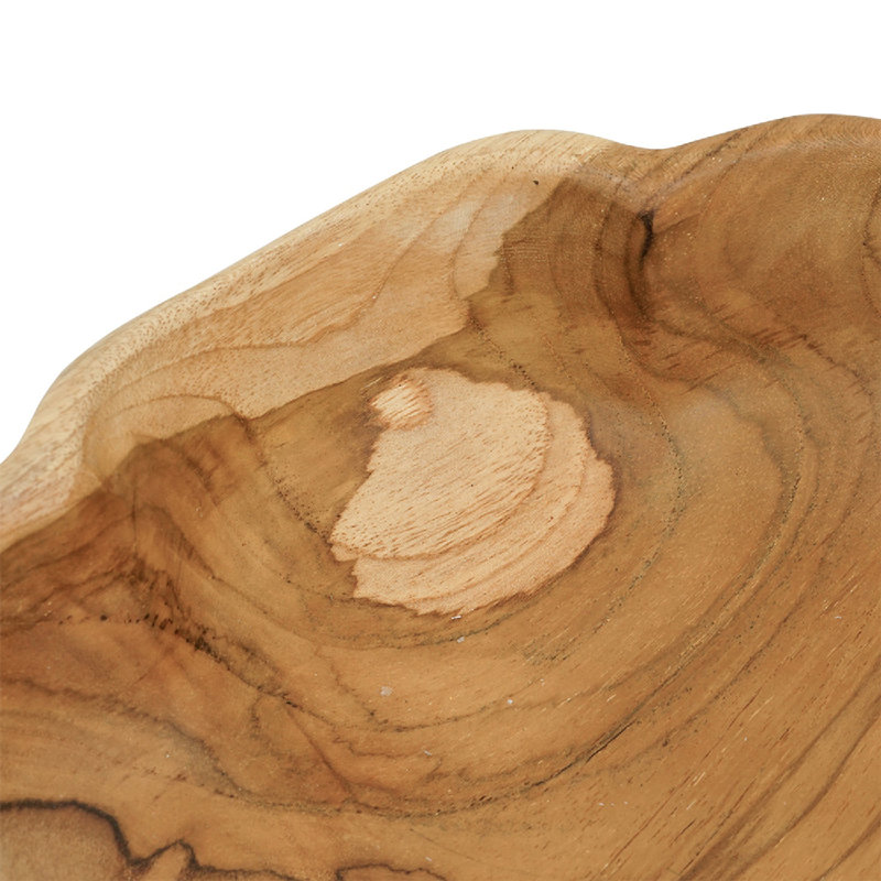 Bol décoratif décoratif en bois de teck brun peu profond, H 2,4 po x l 11,8 po x P 11,8 po