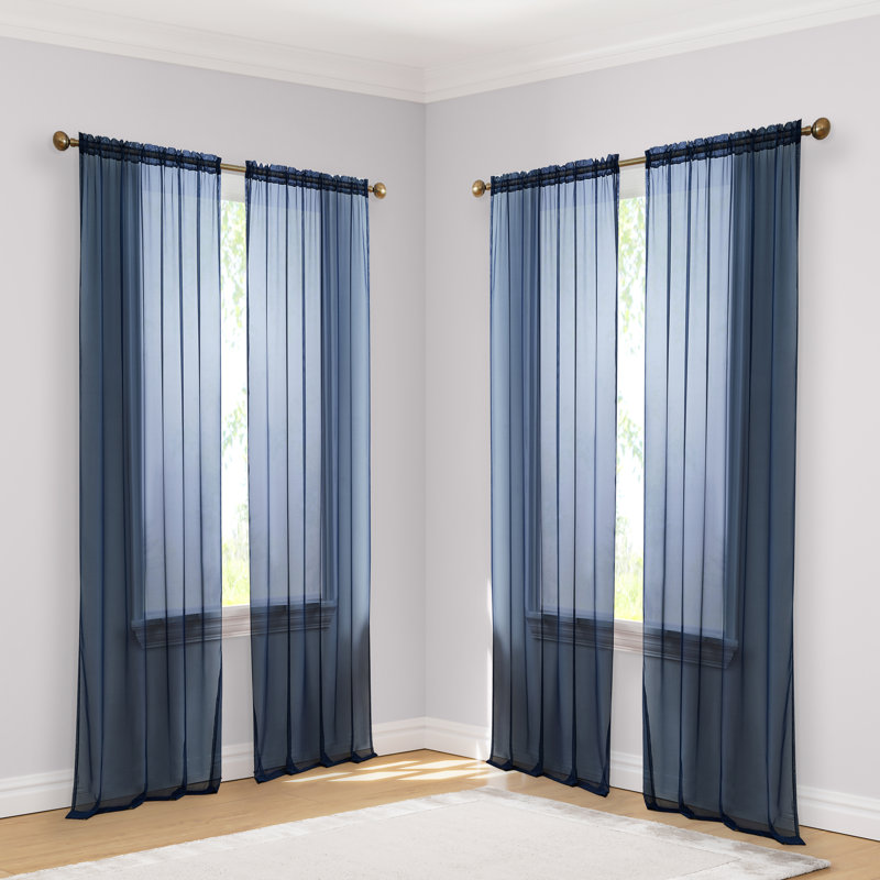 Dipankar Polyester Sheer Curtain, 54" W x 72" L, Navy Blue