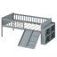 Structure de lit simple avec tablette de rangement, structure de lit en bois avec glissière et échelle, lit plateforme simple avec garde-corps, aucun sommier requis, assemblage facile, gris-1650529797