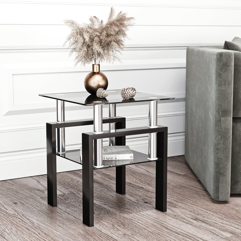 Table à thé carrée en verre trempé noir, l 17,9 po x l 17,9 po x H 20,5 po, 150 lb de charge, table élégante et fonctionnelle pour la chambre à coucher ou le salon, pratique