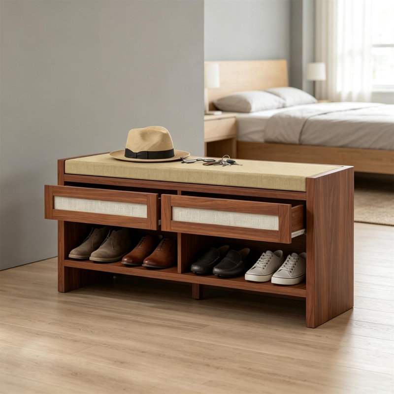 Banc à chaussures brun avec assise rembourrée