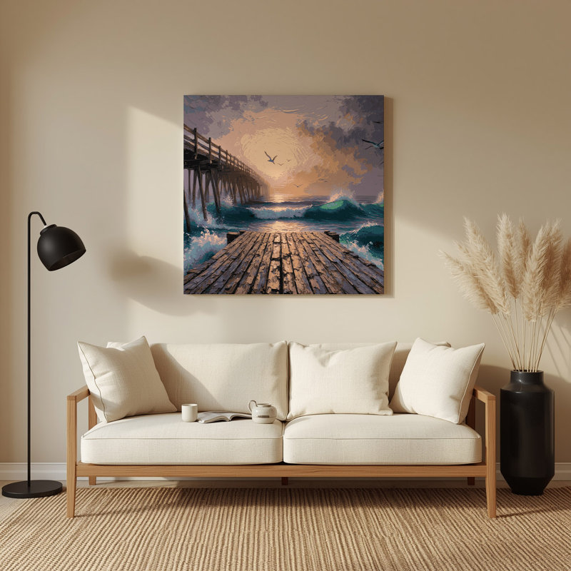 Art mural en métal noir Coastal Pier, H 144 po x l 144 po x P 0,05 po