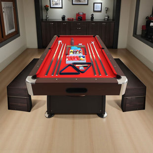 Table de billard professionnelle 8 pi avec bancs de rangement, retour de balle et accessoires complets