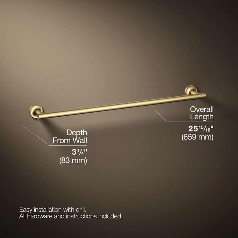Purist® Wall Mounted Round Towel Bar, Metal Wall-Mounted Towel Holder, 1.875" H x 25.945" L x 3.25" D