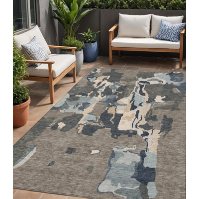 Tapis extérieur lavable abstrait gris et beige taupe 5 pi x 8 pi