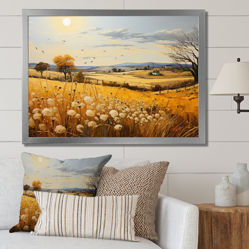 " Countryside Rustling Wheat Field IV ", 30" H x 40" W x 1.5" D, Silver Single Picture Framed