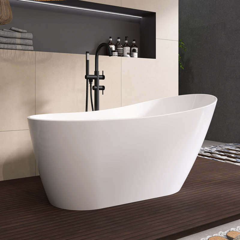 63 in. Freestanding Soaking Acrylic Bathtub in Gloss White
