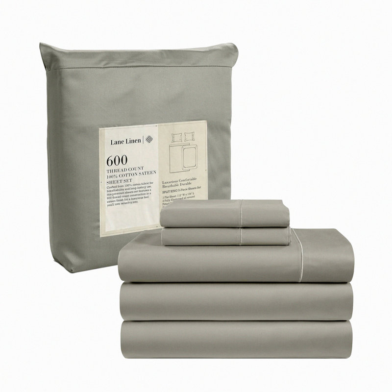 Luxury Cotton Split Bedding Set - 5 Piece 600 TC Sheets with Deep Pockets for Adjustable Beds. Ultra Soft Hotel Quality Pillowcases.