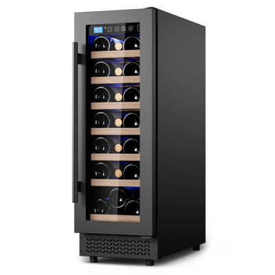 VUSHINE 21-Bottle Under Counter Wine Refrigerator, 12" Slim Built-In or Freestanding Wine Fridge, Round Handle