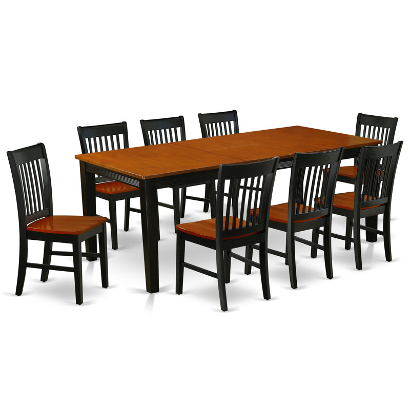 9 Piece Dining Set Includes a Rectangle Dining Table with Butterfly Leaf and 8 Kitchen Chairs, Black & Cherry