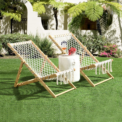 Two Handwoven Rope Lounge Seating For Balcony And Poolside, Double - Braided , Adjustable Position, 29.94 In Depth, 47.17 Package Depth Patio Outdoor Use, Frame, Three Gear 23.03 Width
