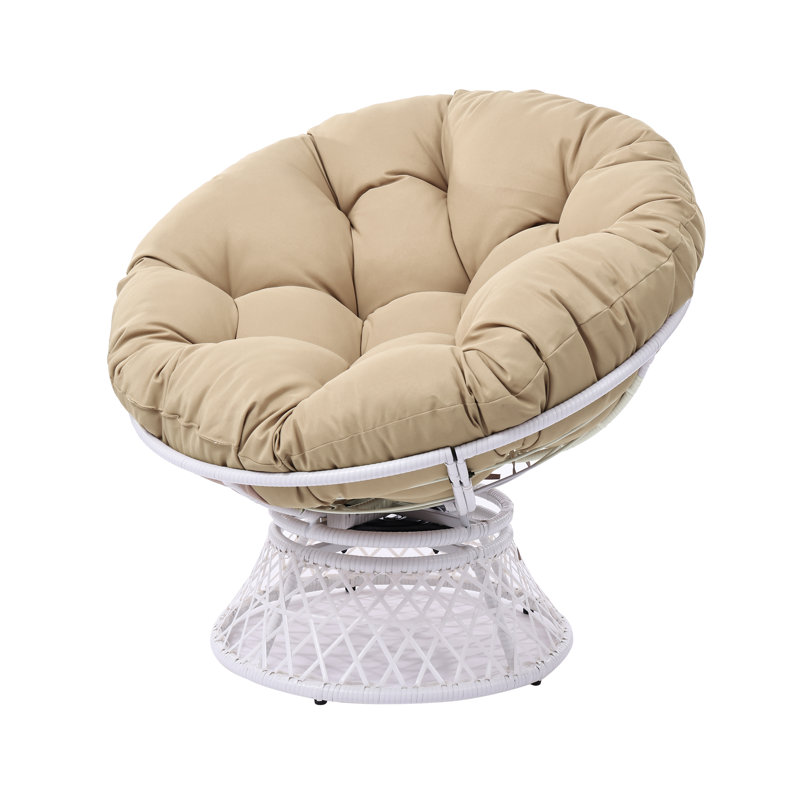 Hubhalsun 360° Swivel Papasan Chair, Round Wicker Papasan Chair with Thick Cushion, 350 lbs Capacity Indoor/Outdoor Papasan Chair for Patio, Living Room, Bedroom
