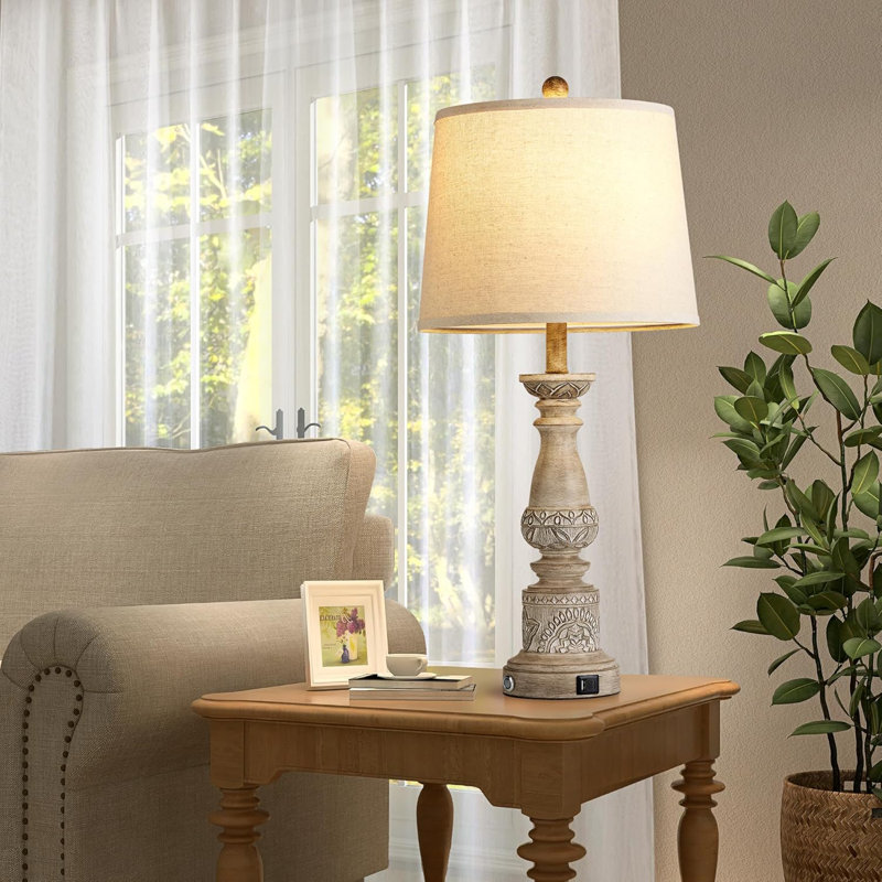 Ensemble de 2 lampes de table de style campagnard avec ports USB C + A, commande tactile à intensité variable à 3 voies et ampoules à DEL écoénergétiques pour le salon, la chambre à coucher ou le bureau