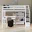 Lit mezzanine en bois à fonctions multiples avec bureau en L, tiroirs, armoire et escalier de rangement-102045916