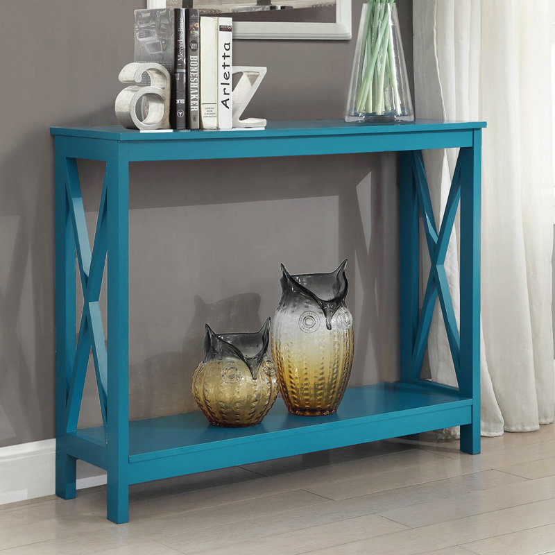 Console avec tablette Darek, Bleu sarcelle, H 31,5 po x l 39,5 po x P 11,75 po