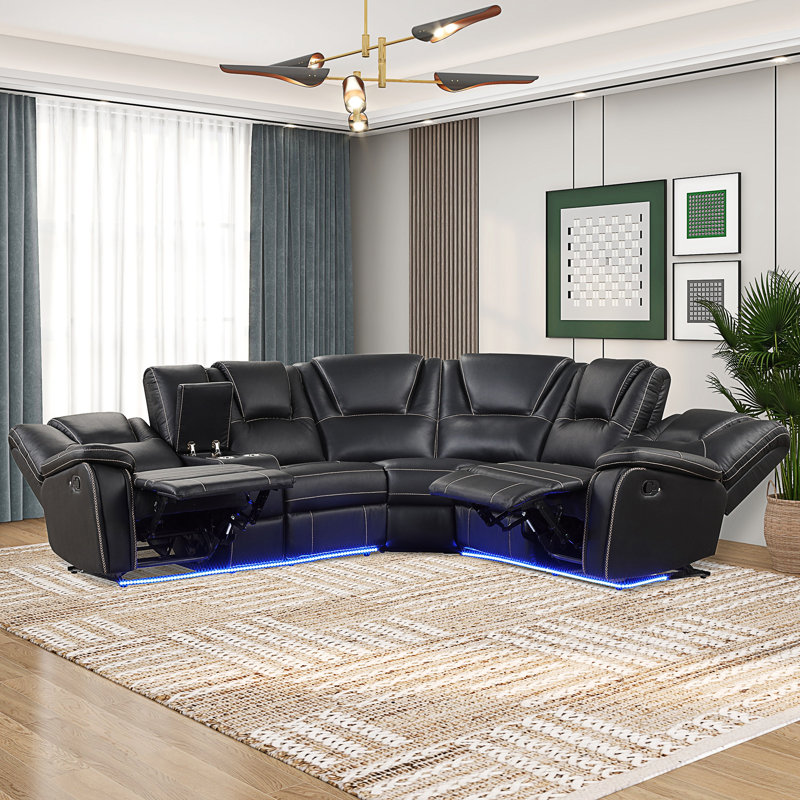 Canapé modulaire en cuir Iliza, Similicuir noir, H 38,98 po x l 102,36 po x P 97,64 po