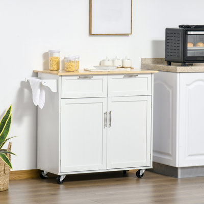 White Kitchen Cart With Drawers - 41" Rolling Island Adjustable Shelves Mobile Island, Ample Storage &