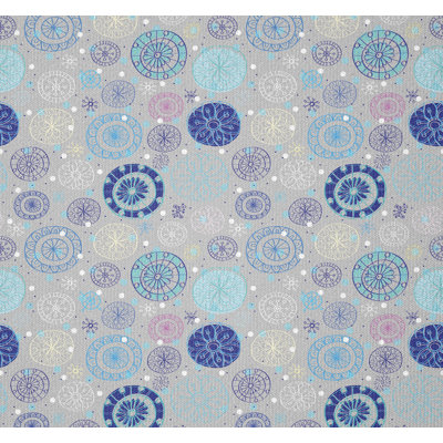 Fabric by the meter, abstract snowflakes, beige, aqua blue, 1 meter
