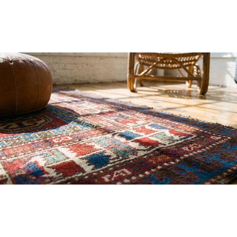 Antique Caucasian Tribal Geometric Key Hole Design Medallion Kazak Rug