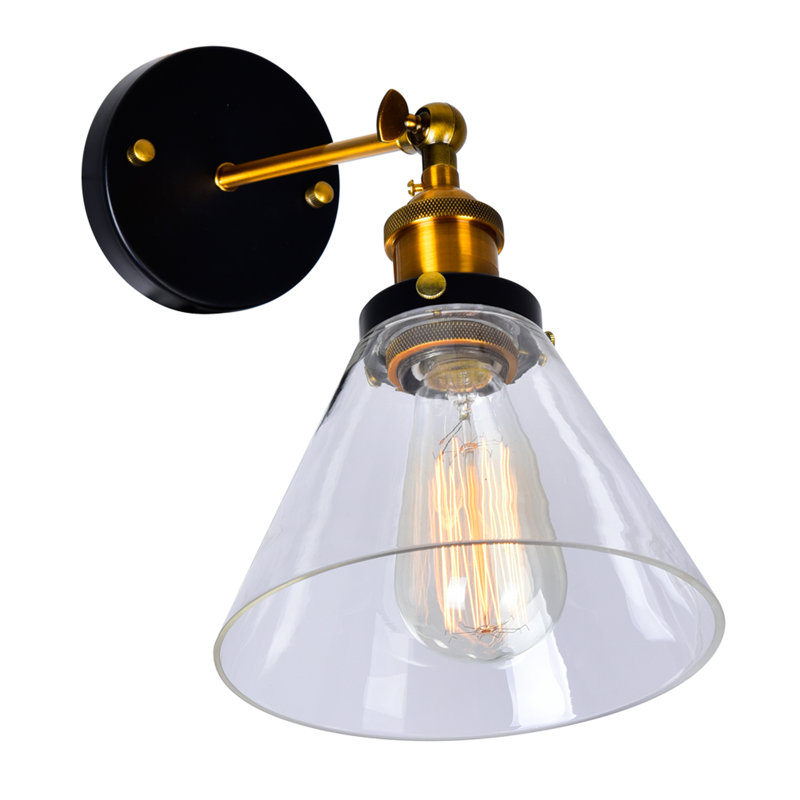 7'' Modern Black & Gold Wall Sconce for Bedroom, Hallway, Entryway – 1 Light E26 – LED Compatible, Black/Gold Brass
