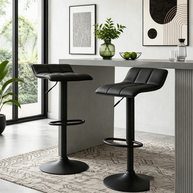 Ensemble de 2 tabourets de bar réglables en cuir reconstitué avec base noire
