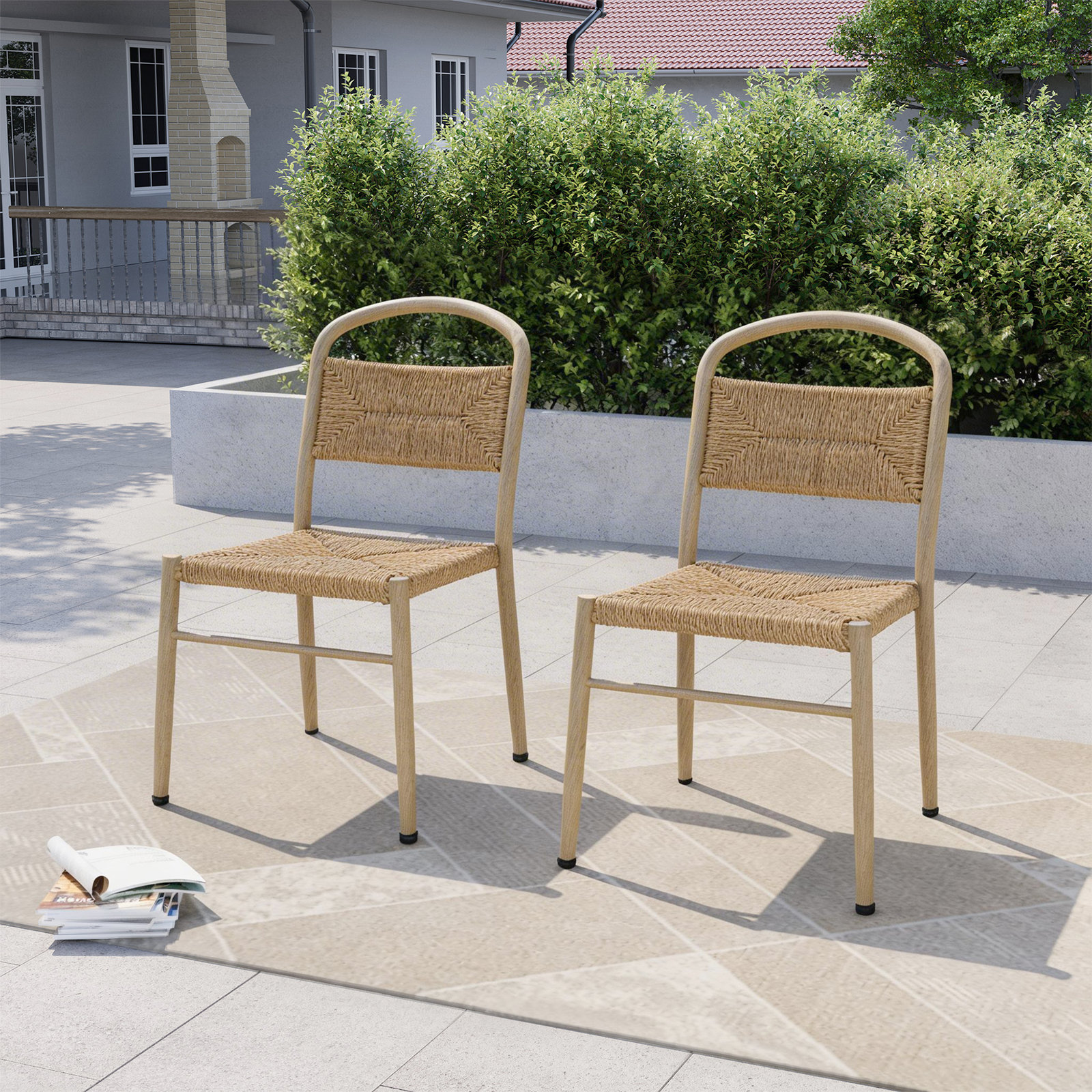 Spearman Wicker & Aluminum Patio Dining Chairs, Natural Wicker