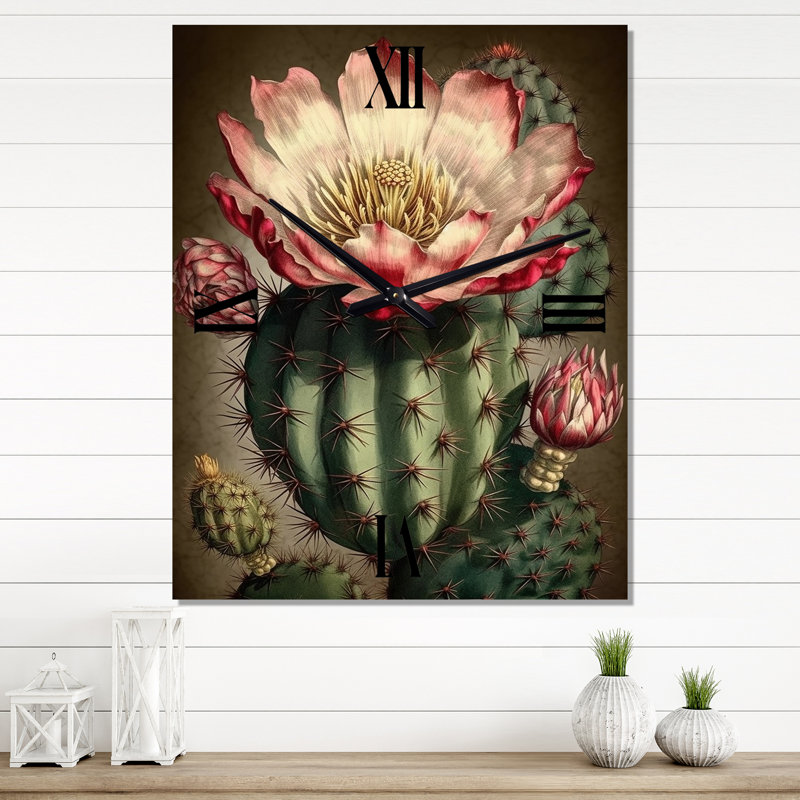 Fleur de cactus en fleur - Horloge murale moderne cactus, Très grand