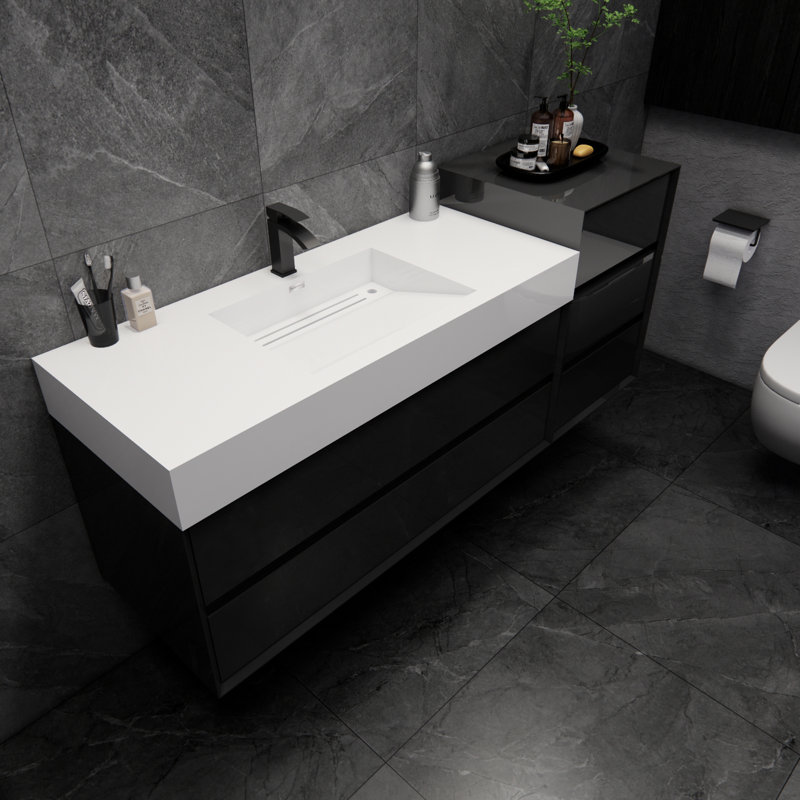 Meuble-lavabo mural simple 67 po Albizu, Noir