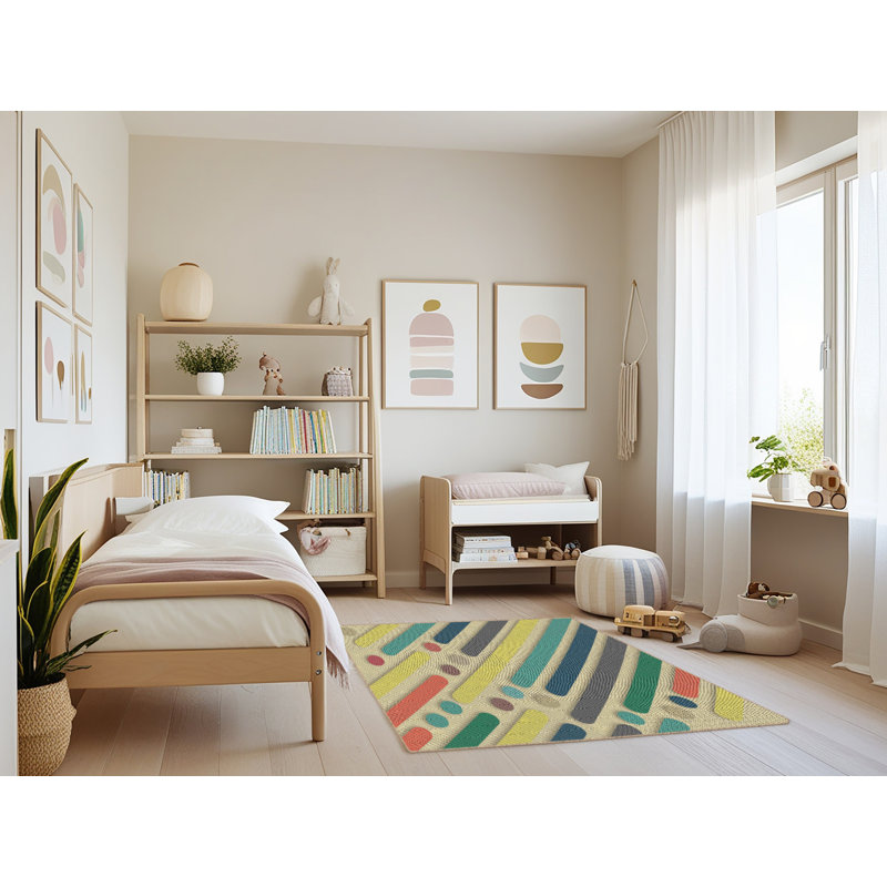 Tapis beige/vert/vert/zone orange patterned, Rectangle 4 pi x 6 pi