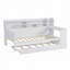 Lit de jour en bois avec tablettes de rangement, lit gigogne et bureau-991609353-991609352
