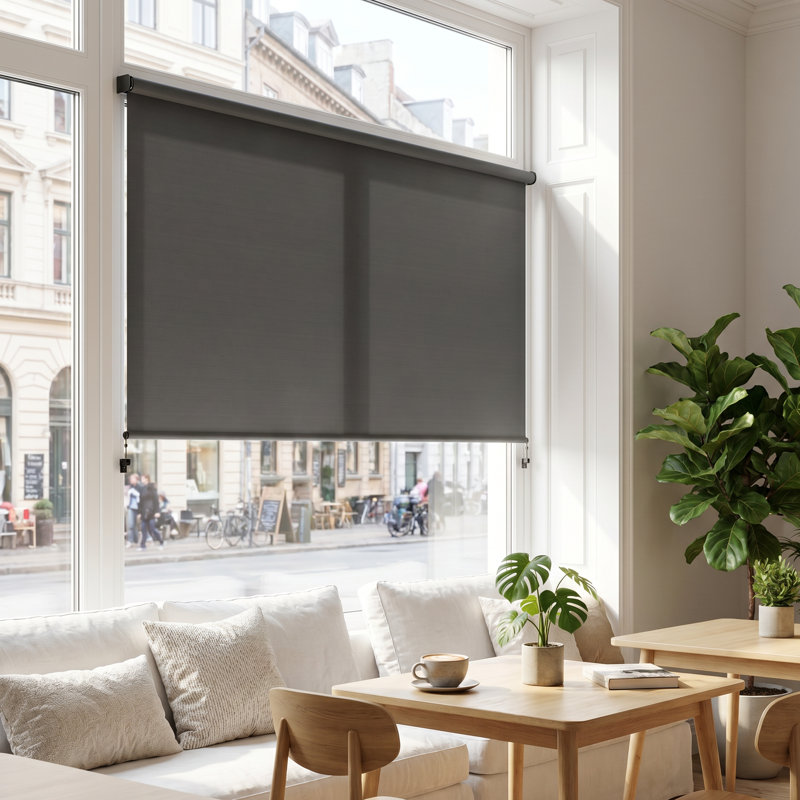 Store à enroulement intégré pour l'extérieur, stores d'extérieur sans assemblage avec tissu amélioré de 420 g / m², abat-jour bloquant les rayons UV à 95%, abat-jour pour l'extérieur et l'intérieur (sans manivelle)