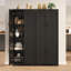 Armoire garde-manger noire avec 2 portes et tablette réglable, unité de rangement autoportante de 60 pouces de hauteur avec trousse de sécurité pour la cuisine, la salle de bain ou le salon