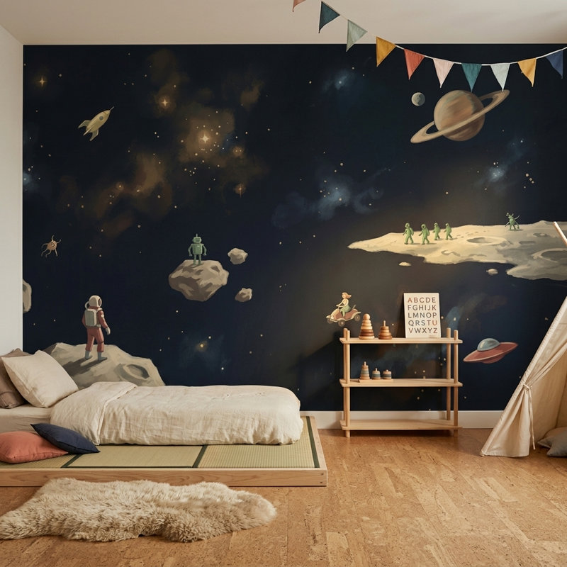 Papier peint espace étoiles planètes, 120 po x 96 po, Non tissé