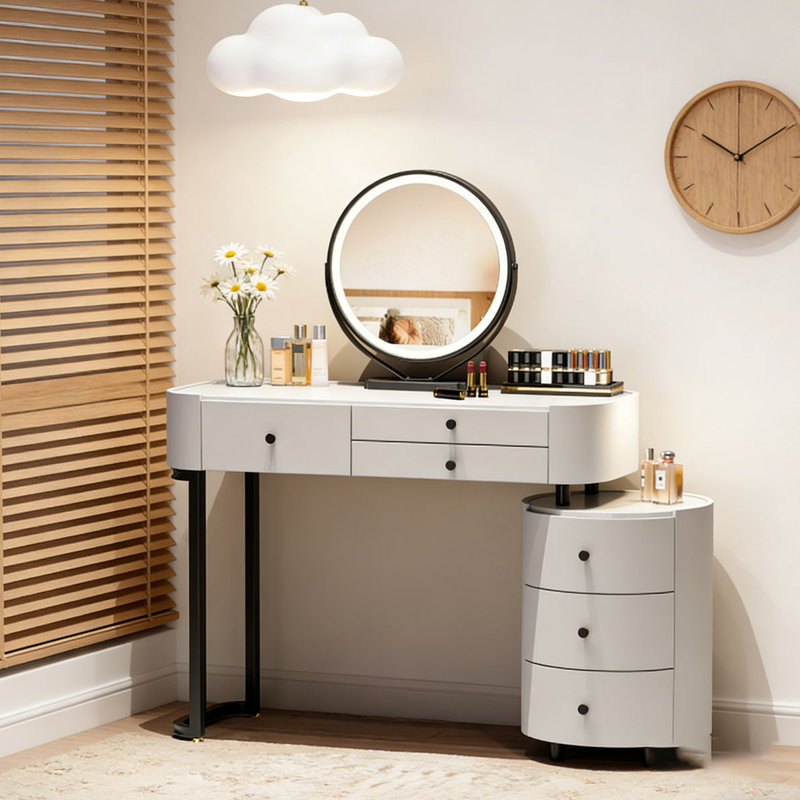 Coiffeuse moderne avec miroir amovible et table d'appoint rotative