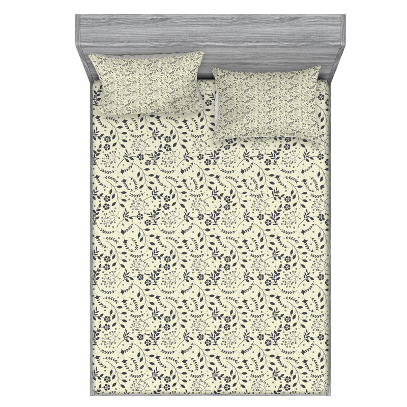 Microfiber Floral Sheet Set, Full Sheet Set + Fitted Sheet + 2 Pillowcases, Gray Floral
