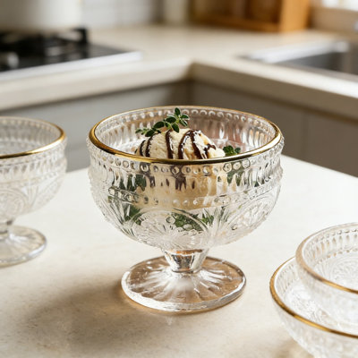 Bol à dessert vintage en verre gaufré à tournesol pour crème glacée, bagatelle, salade, bonbon, gâteau