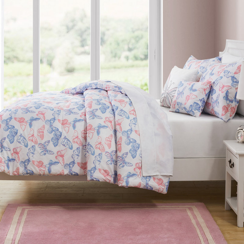 Full Purple and Pink Microfiber Butterfly Comforter Set