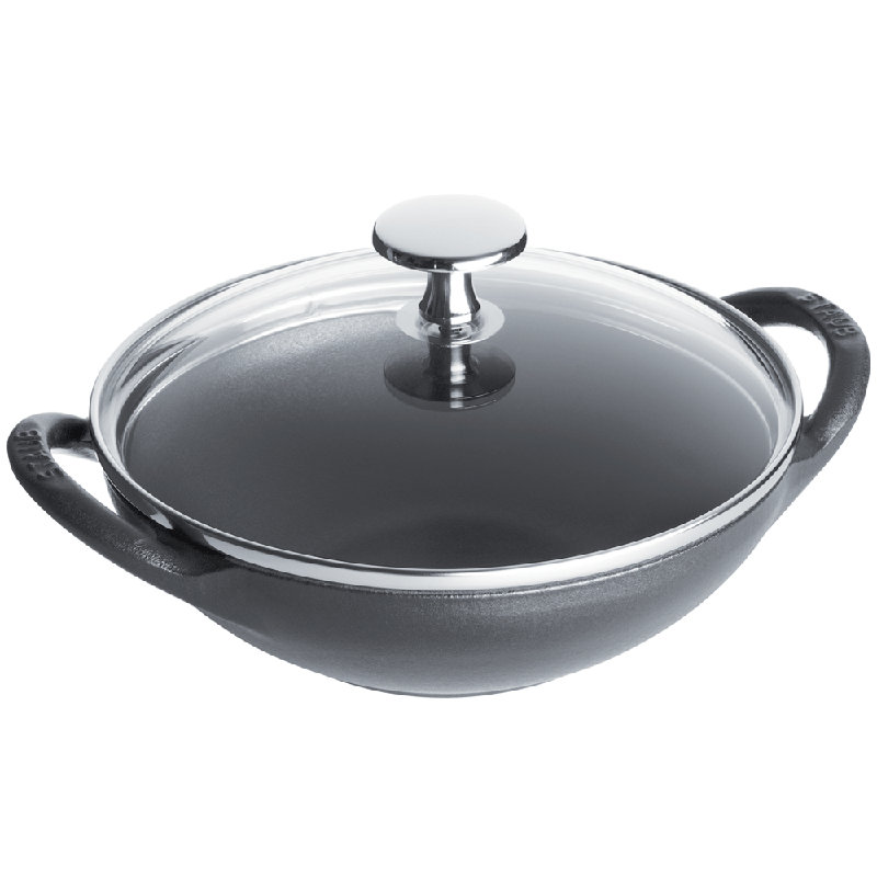 Graphite Gray Cast Iron Mini Wok with Glass Lid
